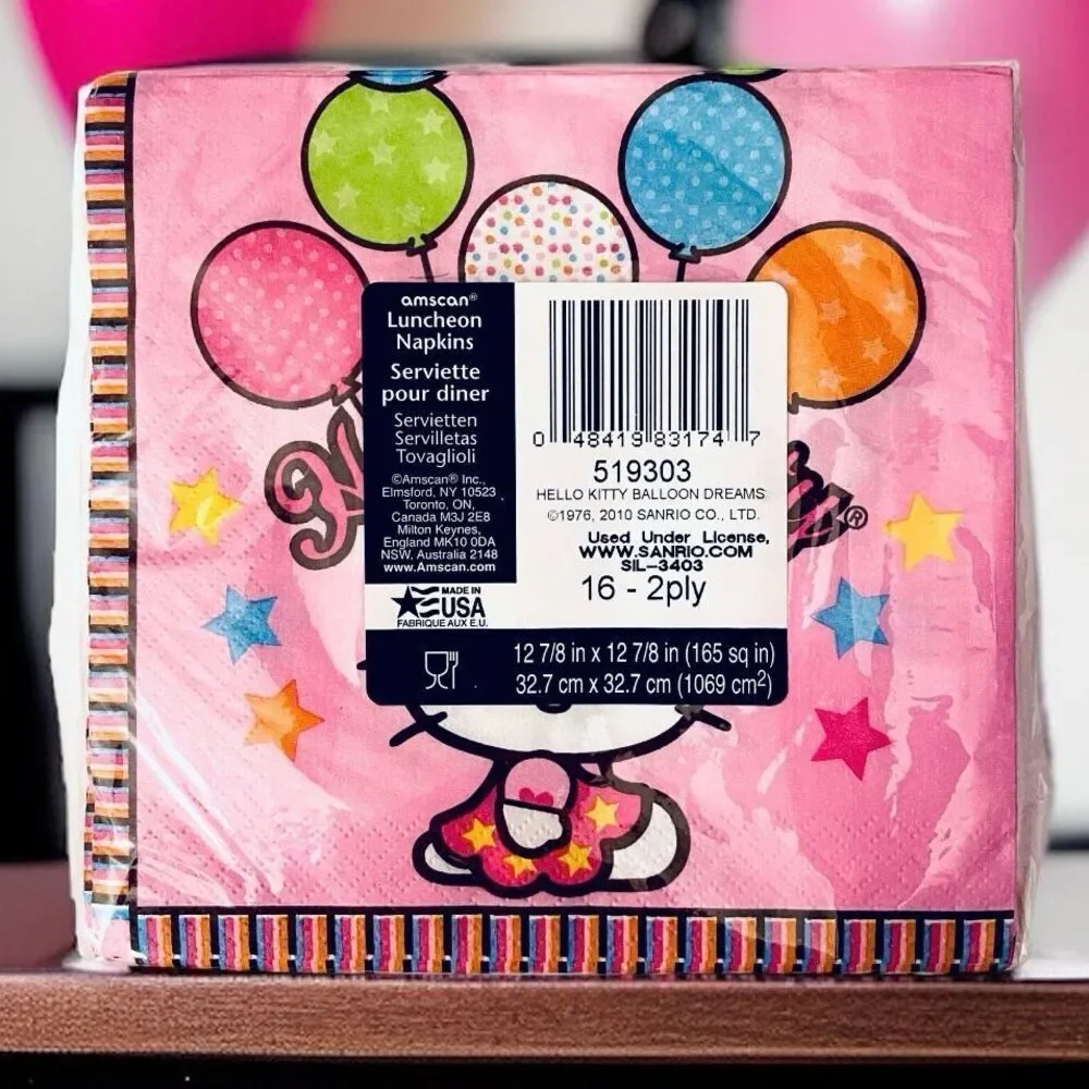 NWT Sanrio 32 Pink HELLO KITTY Balloons 16 Pack(x2) 2 Ply Birthday Paper Napkins